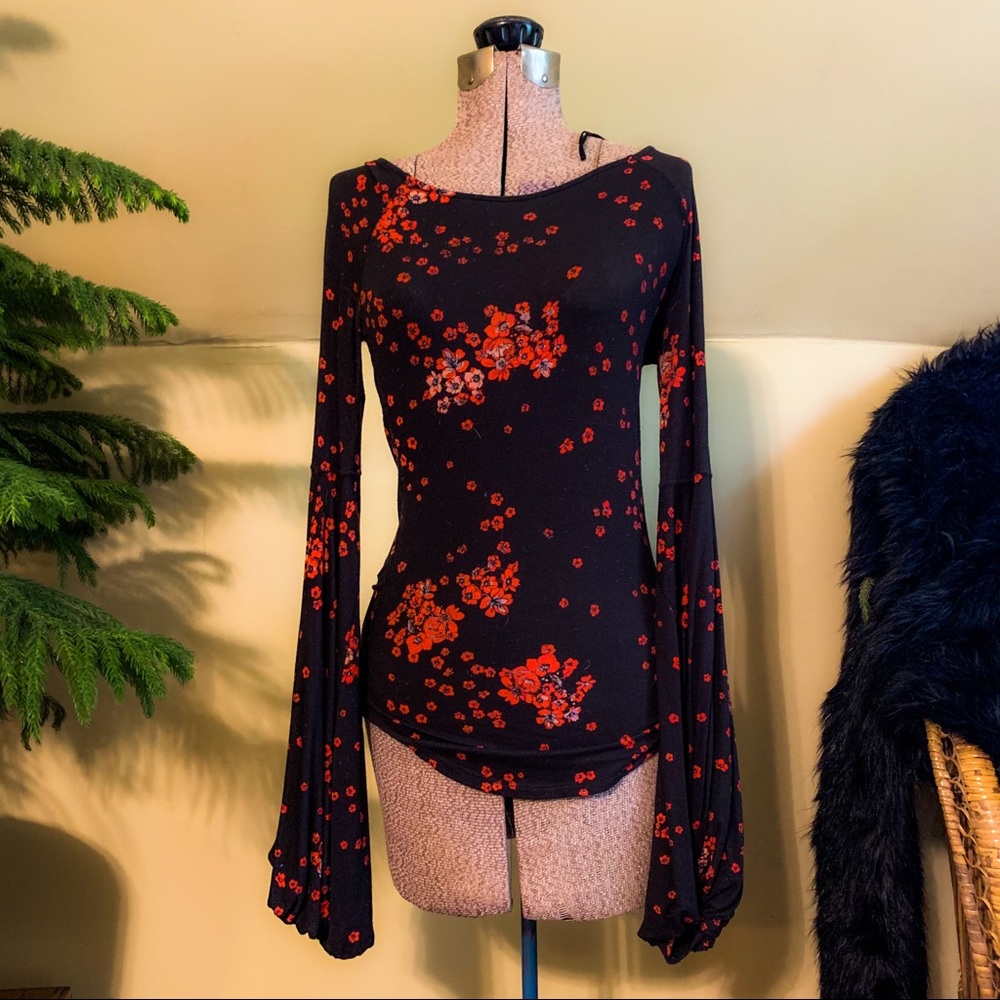 Free People Floral Bell Sleeve Blouse
